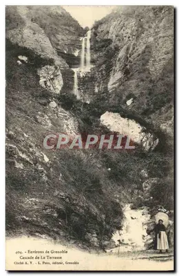 Arredores de Grenoble — Cachoeira da Terrasse — Cliché A. V., editor L. Pons, Grenoble