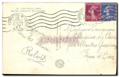 Exposition Internationale Paris — Pavillons de Belgique et de Suisse — éditeur H. CHIPAUT, n° 74 — Verso
