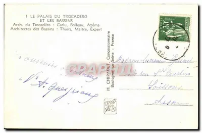 Palácio do Trocadero — Exposição Internacional de Paris 1937 — CH — Verso