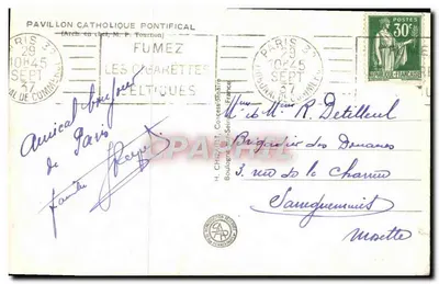 Internationale Expositie Parijs 1937 — Rooms-Katholiek Pauselijk Paviljoen — uitgever niet zichtbaar — Achterkant