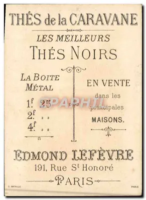 Chás da Caravana — Promoções e distribuidor — Edmond Lefèvre, 191, Rue St Honoré, Paris — Verso
