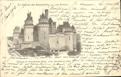 Stara pocztówka Zamek Pierrefonds Zamek Publicite Le Journal des Demoiselles rue Drouot