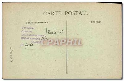 Paris d'autrefois — Grupo de antigas casas baixas formando um pitoresco contraste frente ao viaduto de Auteuil — E.D. n°110 — Verso
