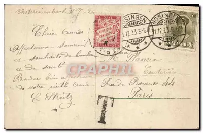 Criança em traje de inverno — decoração de guirlanda nevada — série 1194/5 — Verso