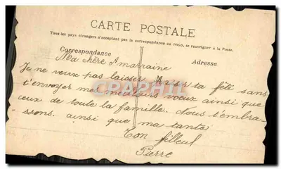 Flores e casa — paisagem rural — carta postal francesa — Verso