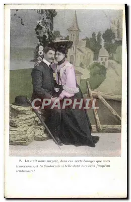 Couple en amoureux — scène de bocage avec édifice religieux — éditeur non identifié, n°2