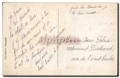 Soldat et jeune femme — scène de guerre avec texte imprimé 'C'est encor du bonheur...' — éditeur E.J.M. n°19 — Verso