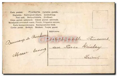 Jeune femme souriante — portrait sur fond de panneau « Bonne Année » — éditeur NRG, n° 446/14 — Rewers