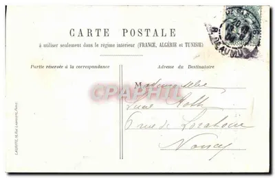 Mulher em vestido longo ao lado de um lago — texto impresso e manuscrito — editor LACRIFFE, Paris — Verso