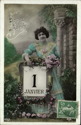 Mulher em vestido azul — calendário do 1º de janeiro — editor Ruchouche, n°4263