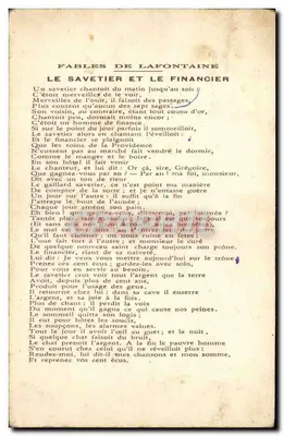 De schoenmaker en de bankier — Fables de La Fontaine — naar Gustave Doré — Collectie Kolarsine en Oplossing Pautauberger — Achterkant