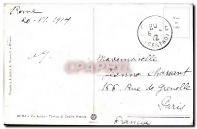 Grobowiec Cecylii Metelli — Rzym — Proprietà Artistica A. Scrocchi — n° 8576-7 — Rewers