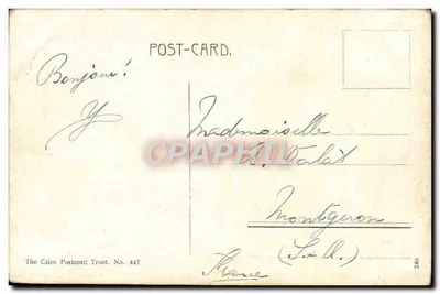 A Pirâmide de Quéops — Egito — The Cairo Postcard Trust. No. 447 — Verso