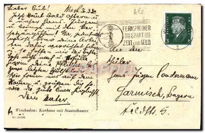 Wiesbaden, Kurhaus z Teatrem Narodowym — Kupferstich-Verlag, Nr. 34025 — Rewers