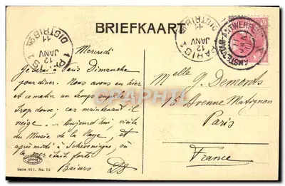Bilhete postal antigo Gravenhage Hertenkamp Zoo — Verso