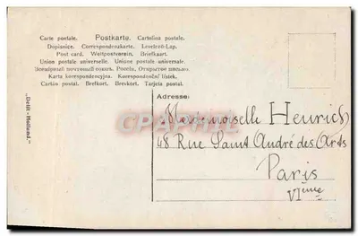 Kobieta w szale z kremówkami — dekor z cegiel Delft — wydawca NC n° 497/9 — Rewers