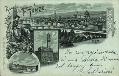 Hình ảnh Florence — Cầu Vecchio và Nhà Rồng Vecchio — Nhà xuất bản Carl Kunzli, Zurich, số 3103