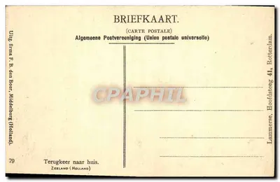 Duas mulheres em traje tradicional conduzindo um rebanho de ovelhas — Zéeland, Holanda — Editora F. B. den Boer, Middelburg — Verso