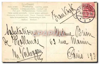 Mulher pescadora em Scheveningen — edição Schaefer's humor-Chronik, Amsterdam — Verso