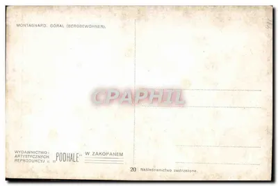 Góral — Montanheiro (Habitante de montanha) — W. Skoczylas, editor "Podhale" n°20 — Verso