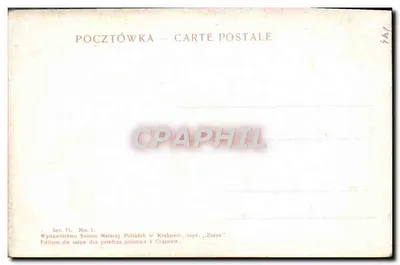 Músico polonês em traje tradicional — cena campestre com flores — Ludwik Stasiak pinx. — Edição do salão dos pintores poloneses em Cracóvia, série 71, n°1 — Verso