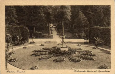 Potsdam, Sanssouci — Jardim italiano com estátua de arqueiro — Kunstverlag Robert Tügel, Berlim SW, n° 48