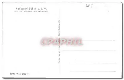 Königstuhl 568 m ü. d. M. — Widok na górę i miasto — Kunstverlag Karl Peters, Futh — Rewers