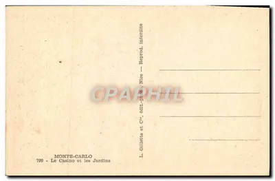 Monte-Carlo — O Casino e os Jardins — L. Gilletta e Cie, Nice — Verso