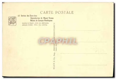 Reproducción de Mount Vernon - Casa de George Washington — Exposición Colonial Internacional París 1931 — Sección de Estados Unidos — Charles K. Bryvant Arch — Reverso