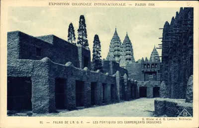 Wystawa Kolonialna Międzynarodowa — Paryż 1931 — Pałac A.O.F. — Portyki Handlowców Krajowych — G. Olivier i J. G. Lambert, architekci