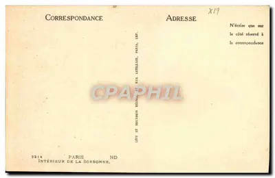 Intérieur de la Sorbonne — Paris — éditeur Letellier, n° 2214 — Verso