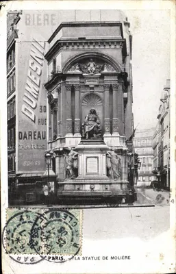 Bilhete postal antigo Paris A Estátua De Molière