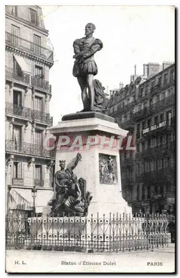 Bilhete postal antigo Estátua de Etienne Dolet Paris