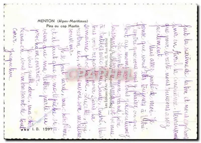 Piny na kapie Martin — Menton (Alpy Morskie) — Éditions d'Art 'W. Cour' n° 1591 — Rewers