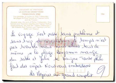 Trebeurden — vista geral, rochedo do Pai Trébeurden, praias de Pors-Termen e porto de Trozoul — edições Louannecc n° 22560 — Verso