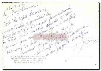 La Marjolaine — Casa de repouso e convalescência para Senhoras e Jovens Moças — Robert Bellone (Var) — n°3 — Verso
