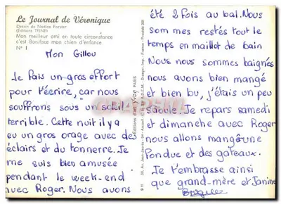 Femme en vert embrassant un chien — dessin de Nadine Forster, édité par Éditions TISNE, N°1 — Verso