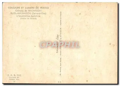 L'Impératrice Joséphine — Portrait assise, couronne et robe brodée — Éditeur : Jean-Jaunts, Rueil-Malmaison — Verso