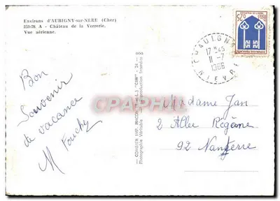 Castello della Verrerie — Dintorni di Aubigny-sur-Nère (Cher) — Conisier Imp. Macon — Verso
