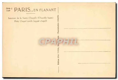 Binnenkant van de Heilige Kapel — bovenkapel — Editeur d'Art YVON, Parijs — Achterkant