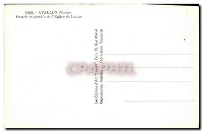 Avallon (Yonne) — Facha e portais da Igreja de São Lazaro — Éditions d'Art 'YONNE', Paris — Verso
