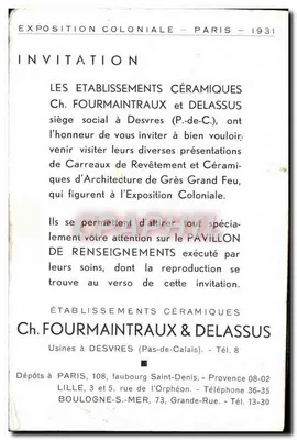 Pavillon Informacji — Wystawa Kolonialna w Paryżu 1931 — Zakłady Ceramiczne Ch. Fourmaintraux & Delassus — Rewers