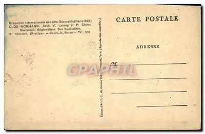 Clos Normand — Restauracja regionalna w Paryżu — Wydawnictwo Art T.C., Paryż — Rewers