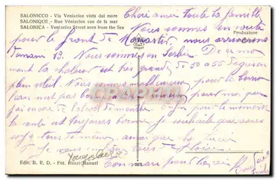 Thessaloniki — Rue Vénizelos gezien vanaf zee — Ed. B. R. D. - Fot. Henri Manuel — Achterkant