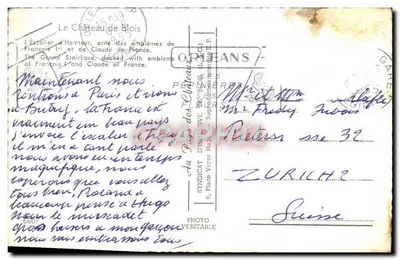 Zamek w Blois — Schody Honorowe ozdobione emblematami Fryderyka I i Klauzy z Francji — Syndicat D'Imprimeurs P. P. — Rewers