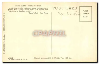 Theme Center — Feira Mundial de Nova York 1939 — Gemloid Corp. — Verso