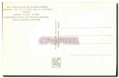 Pavilhão da Bélgica — Exposição Internacional de Paris 1937 — Editor H. Châtil — Verso