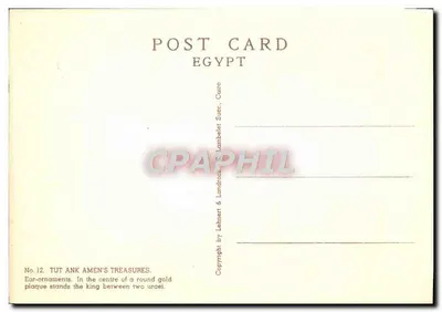 Tesouros de Tutankhamun — Argolas de ouvido — Tesouros de Tutankhamun, No. 12, por Lehnert & Landrock, Cairo — Verso