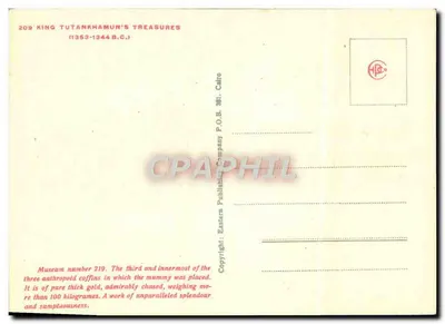 Złoty sarkofag Tutanchamona — Skarby Tutanchamona (1363-1344 p.n.e.) — Eastern Publishing Company, nr 209 — Rewers