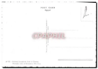 Nefertytis — bust z pomalowanego kamienia — K. Lamberti & Cie, Kair — Rewers